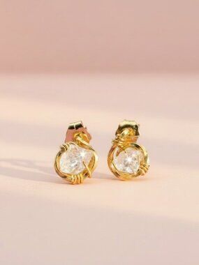 Handmade Wire Wrapped Herkimer Diamond studs in 14k Gold Fill